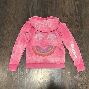 Girls pink butter sweater with cut out shoulders